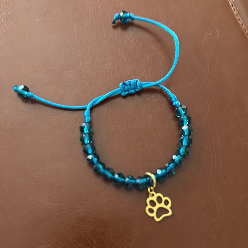 Turquoise Blue Adjustable Bracelet with Gold Paw Charm